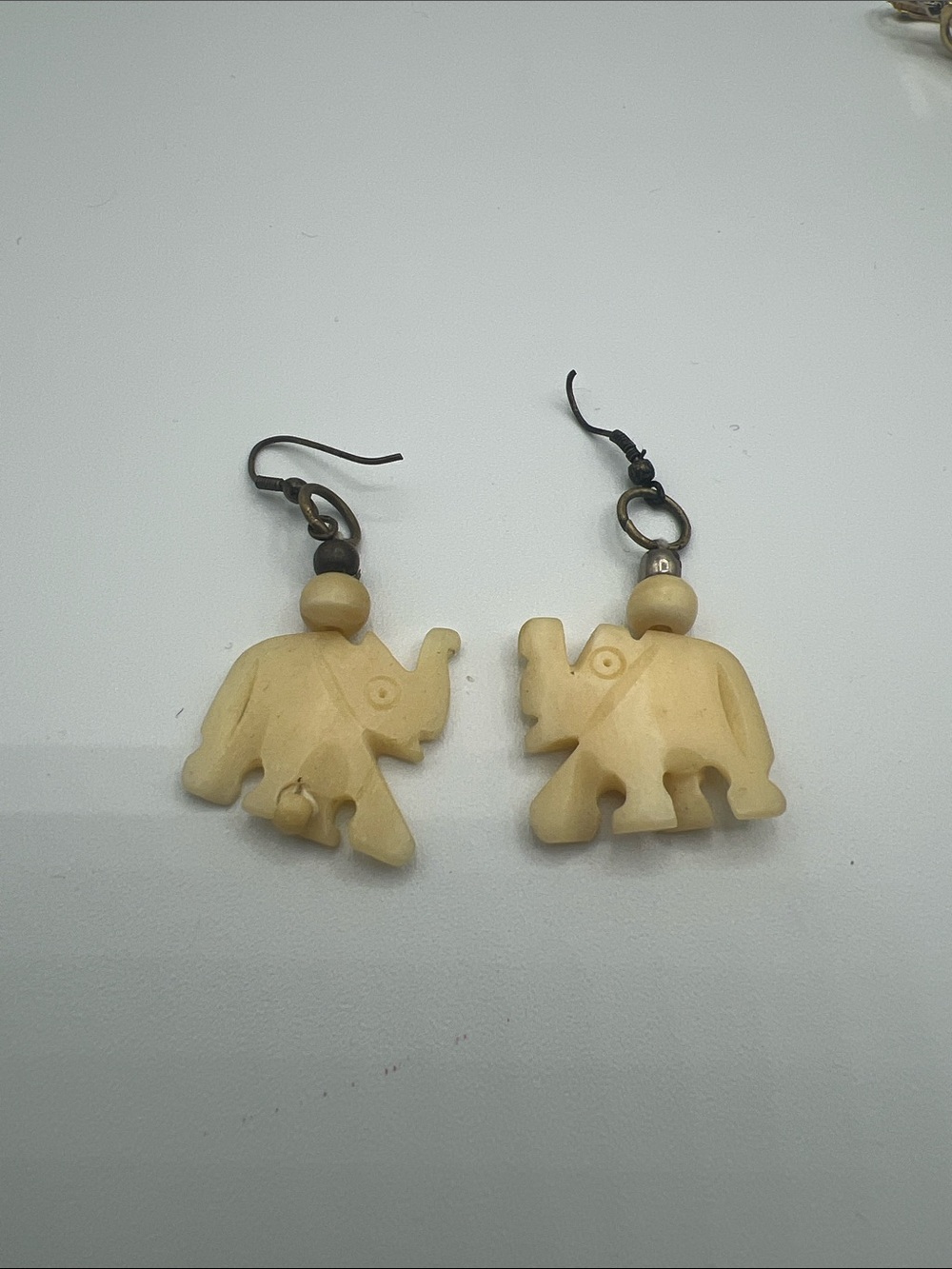 Ivory-Tone Elephant Dangle Earrings for Kids - Cute Animal Accessories